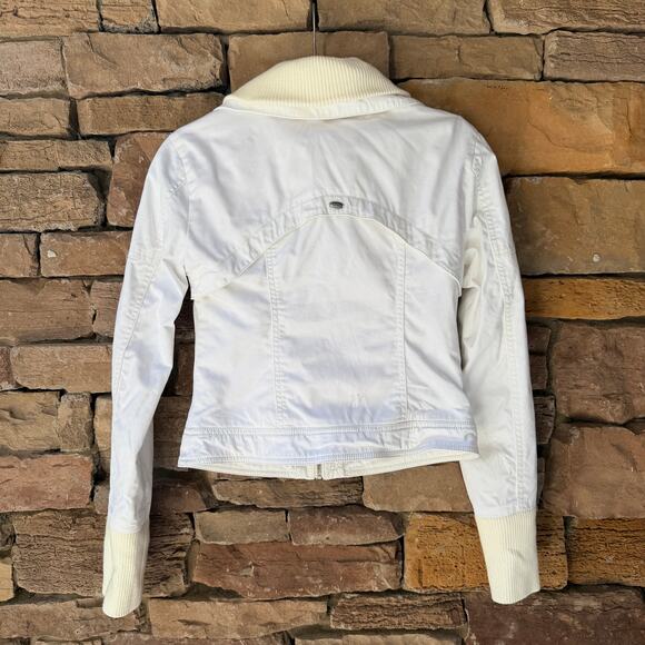 Y2K Guess White Fur Cropped Utility Moto High Neck Convertible Full Zip Jacket S - Picture 2 of 16